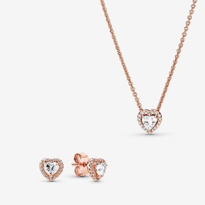 Rose Gold Plated Pandora Sparkling Herbarium Cluster Jewelry Gift Set Necklace & Earring Sets | RJCD09734