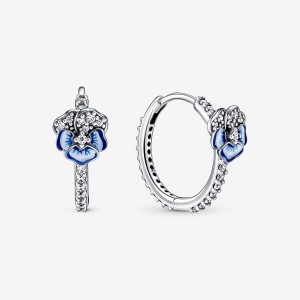 Sterling Silver Pandora Blue Pansy Flower Hoop Earrings | GMPQ38601