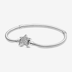 Sterling Silver Pandora Moments Asymmetric Star Clasp Snake Charm Bracelets | OQJY36482