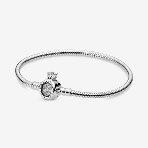 Sterling Silver Pandora Moments Crown O Clasp Snake Charm Bracelets | BCXF39610