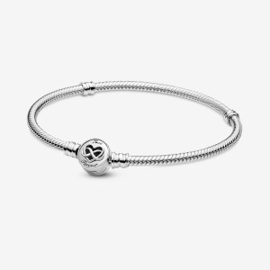 Sterling Silver Pandora Moments Heart Infinity Clasp Snake Charm Bracelets | XZJY78206