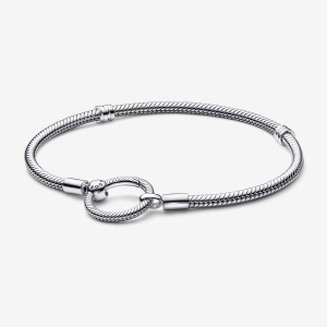 Sterling Silver Pandora Moments O Closure Snake Charm Bracelets | IAKU57024