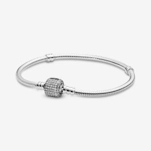 Sterling Silver Pandora Moments Sparkling Pavé Clasp Snake Charm Bracelets | XTBD97681