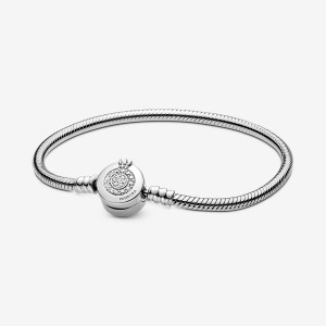 Sterling Silver Pandora Moments Sparkling Crown O Snake Charm Bracelets | BWFU79680