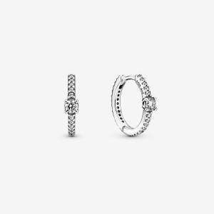 Sterling Silver Pandora Sparkling Hoop Earrings | QAWG15783