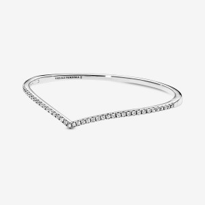 Sterling Silver Pandora Sparkling Wishbone Bangle Bangles | UJXO03789