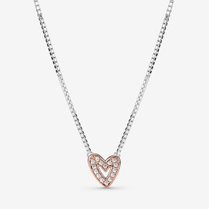 Two-tone Pandora Sparkling Freehand Heart Pendant Necklaces | RFTO06148