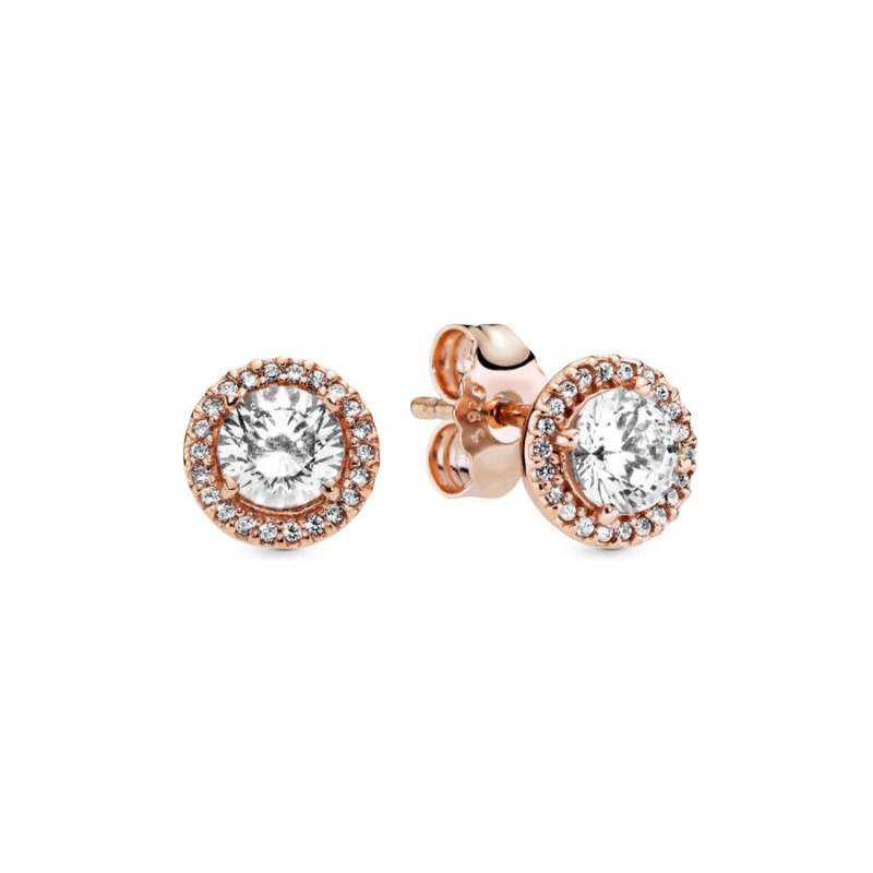 Rose Gold Plated Pandora Sparkling Statement Halo Jewelry Gift Set Necklace & Earring Sets | ZWGS30586