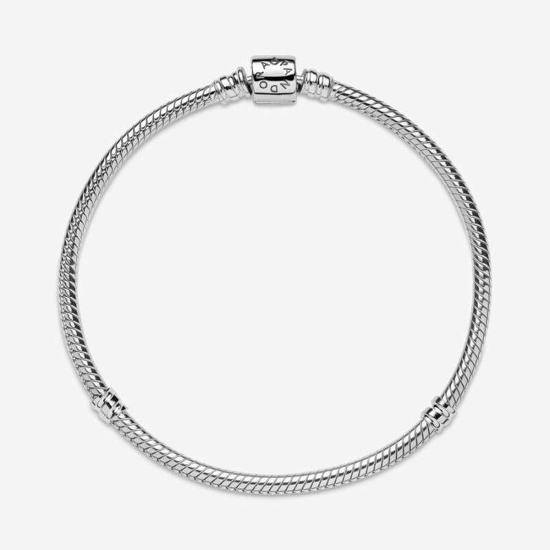 Sterling Silver Pandora Moments Barrel Clasp Snake Charm Bracelets | RAMF64318