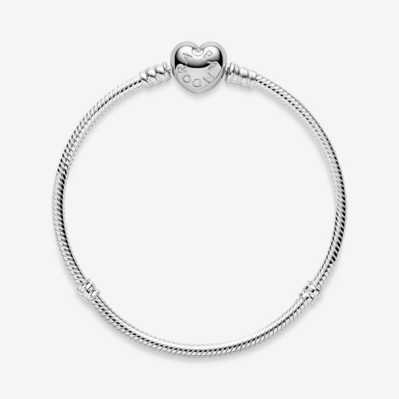 Sterling Silver Pandora Moments Heart Clasp Snake Charm Bracelets | LZTV76415
