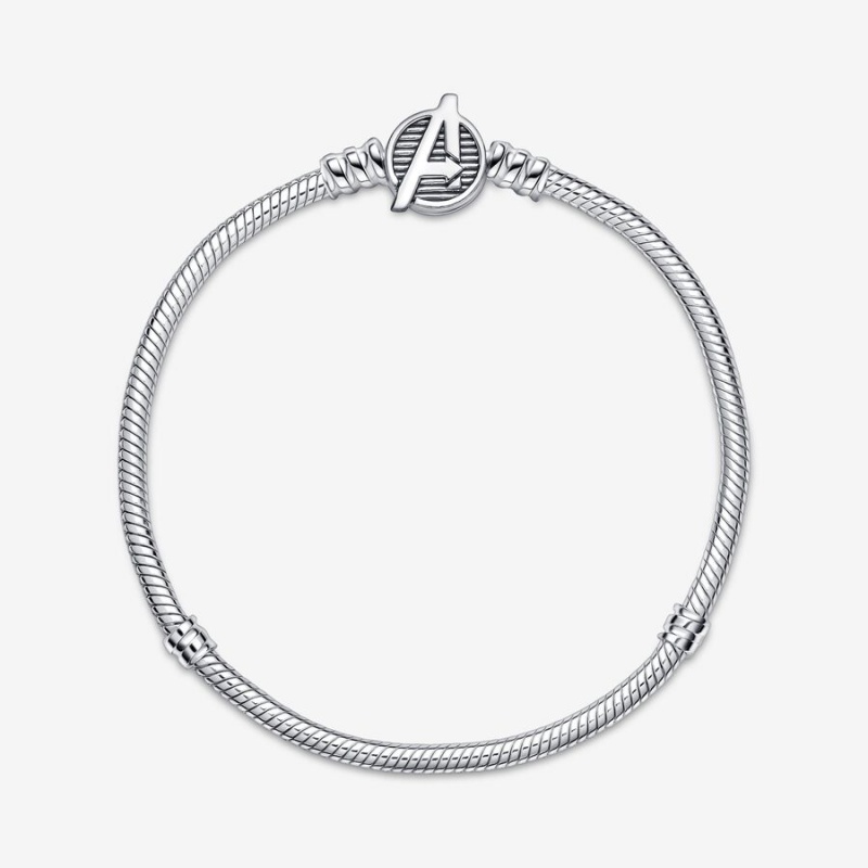 Sterling Silver Pandora Moments Marvel The Avengers Logo Clasp Snake Charm Bracelets | BOLE64139
