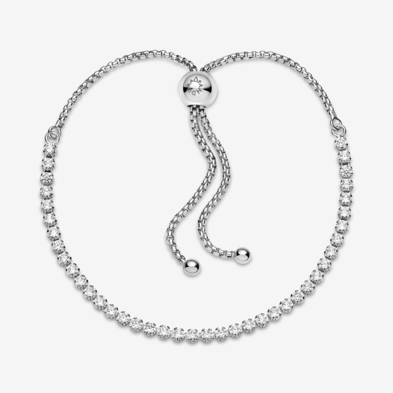 Sterling Silver Pandora Sparkling Slider Tennis Sliding Bracelets | XUAV94156